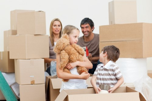 Packed moving boxes and furniture for Docklands removals