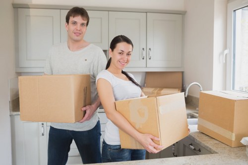 Removal helper loading boxes and furniture into a van